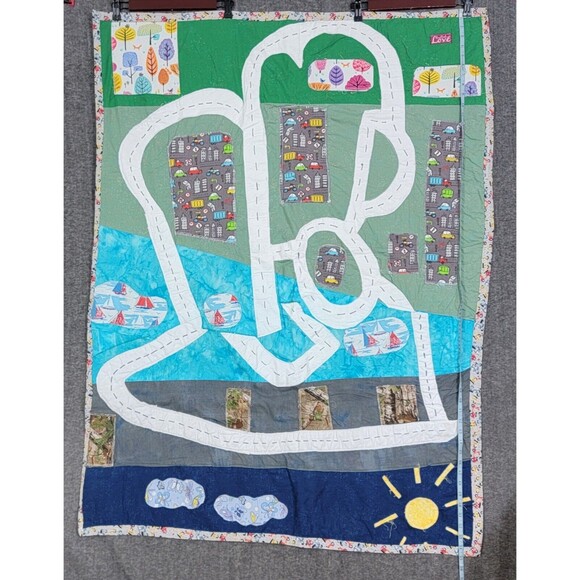 Racetrack Print Quilted Crib Blanket Baby Boys Green Blue Cars Scooters 40x55 - Picture 10 of 13